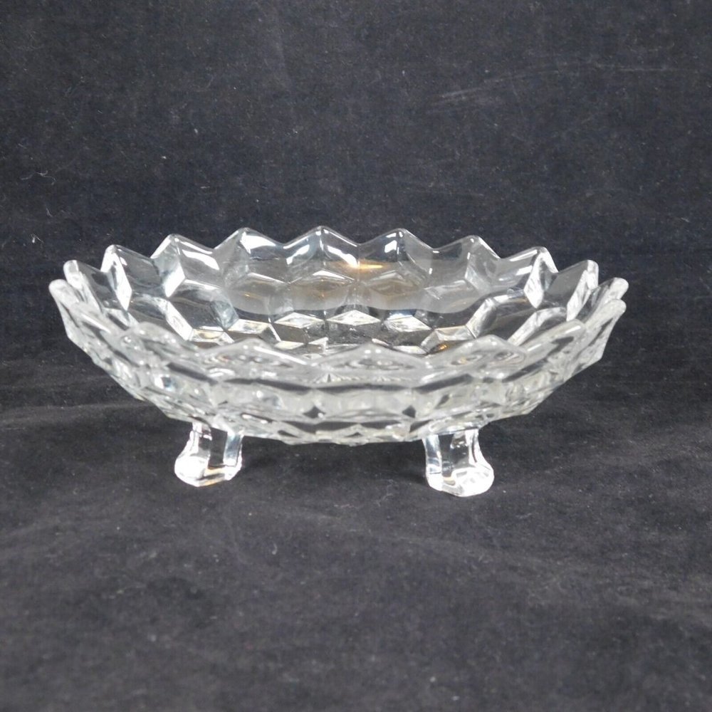 Whitehall Clear By Colony Bonbon Candy Dish 6 1/4" Cubist 3 Straight Feet USA - Picture 4 of 6